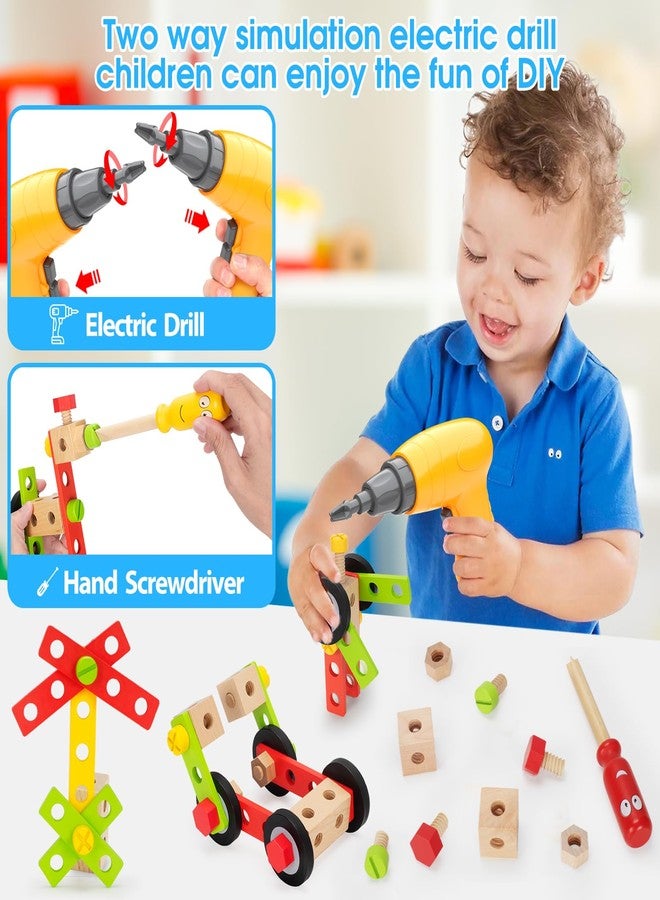 LACCHOUFEE Kids Tool Set Toy with Drill, Stem Montessori Toys for 3 4 5 Years Old Boy Girl, 44 Pcs Wooden Toddler Tool Kits Inc Box, Learning Educational Construction Toy - Image 2